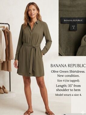 Banana Republic Olive Green Long Sleeve Shirtdress